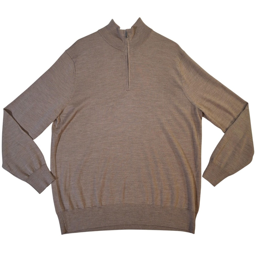Brooks‎ Brothers 1/4 Zip Pullover Sweater Men's XL Tan Merino Wool Italian Yarn
